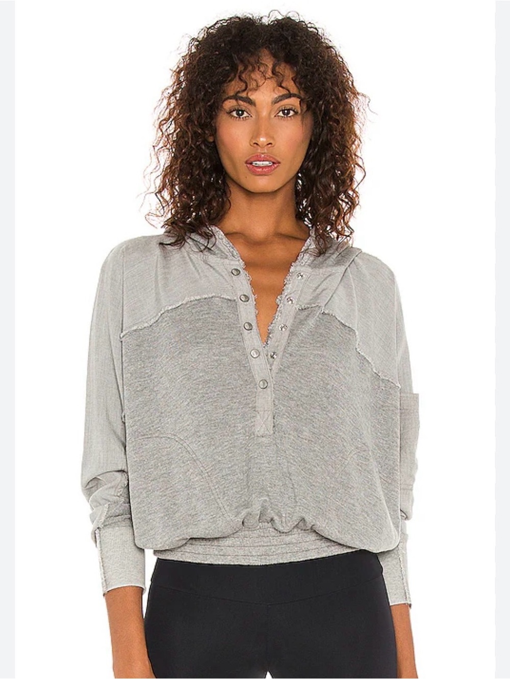 FP Movement by Free People Light Gray Hooded Henley Sweater